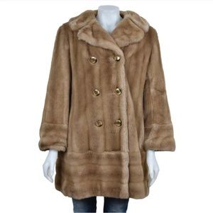 Vintage 70's Tissavel Faux Fur Coat Brown Mod Double Breasted Medium